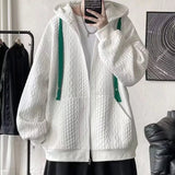 AIDASE  -  Korean Fashion Waffle Zipper Hooded Sweatshirt Men's Autumn Casual Oversized Y2K Hoodies New High Street Vintage Jacket