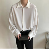 Aidase Long sleeve shirt men Double Collar Ice Silk Shirt Men Vintage Wine Red Shirts Men Korean Comfortable Blouse Casual Loose Shirt