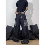 AIDASE  -  Retro American Embroidered Bla Jeans Men High Street Vibe Loose Straight Leg Wide Leg Clean Fit Long Trousers Casual Sleeve aidase-shop