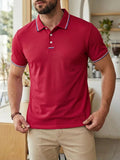 AIDASE  -  Spring Summer Daily Casual Mens Polos Short Sleeve Buttoned Turn-down Collar Tops Vintage Men Striped Patchwork Polo Shirt aidase-shop