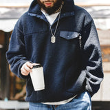 Aidase Casual Half-breasted Fleece Hoodies Winter Navy Blue Warm Pullover Jacket Outdoor Oversize Workwear Thermal Outwear aidase-shop