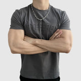 AIDASE  -  Round Neck Fitness Trend Steel Printed T-shirt Shoulder Pad Version Close-in Sleeve Slim Men's Sports Training Short Sleeve aidase-shop