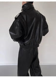 Autumn Winter Oversized Cool Waterproof Windproof Black Pu Leather Jacket Men Zip Up Luxury Designer Clothes aidase-shop