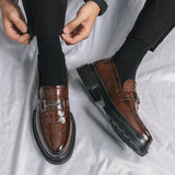Luxury crocodile print Le Fou shoes high quality leather fashion men's shoes rubber sole brown casual leather shoes aidase-shop