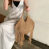 AIDASE  -  Bohemian Beach Bags For Women Luxury Designer Handbags Purses New In Polyester Rope Braided Tassel Hollow Underarm Shoulder aidase-shop