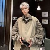 AIDASE  -  Spring Autumn Handsome Blouse Casual Long Sleeve Jacket Fake Two Piece Shirt For Men New Hip Hop Streetwear Striped Shirt aidase-shop