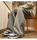 Aidase American Vintage Maillard Striped Casual Pants For Men Loose Straight Leg Wide Leg Trousers Autumn Winter Thick Woolen Pants aidase-shop