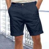 AIDASE  -  Men Solid Linen Breathable Casual Straight Leg Roll-up Hem Mid-length Shorts aidase-shop
