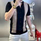Aidase New Summer European High End Fashion Trend Light Luxury Simple Flip Collar Button Colored Short Sleeve Polo Shirt for Men