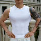 AIDASE  -  Summer Sports Mens Stretch Slim Tank Tops New Casual Sleeveless O Neck Textured Vest Men Fitness Breathable Quick-dry Camisoles aidase-shop