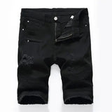 AIDASE  -  New Red Men's Jeans Shorts Pleats and Holes Decorated Shorts Men Blue White Black Blue Red Denim Shorts，Asian Size aidase-shop