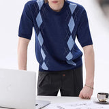 AIDASE  -  Men's Fashion Graphic Print Knit T Shirts Spring Summer Casual O Neck Short Sleeve T-shirt Vintage Mens Knitting Pullover aidase-shop