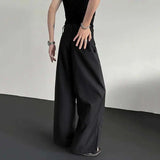 AIDASE  -  Solid Color Simple Men's Suit Pants Casual Straight Pleated Design Bottom Gemstone Decoration Wide Leg Male Trousers 9W2547 aidase-shop