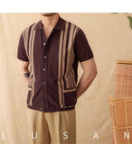 AIDASE  -  Versatile Men Shirt Striped Spliced Decoration Breathable Short Sleeved Knitted Cardigan Design Casual Clothing aidase-shop