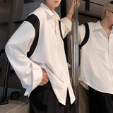 Aidase  Men Trendy Contrast Color Casual Streetwear Oversized Zipper Shirts Y2K Harajuku Long Sleeve Pocket Chic Tops Camisas De Hombre