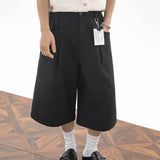 AIDASE  -  Men's Japanese Cityboy Cropped Wide Leg Suit Shorts Pleated Linen Texture 7/8 Length Casual Culottes Pants aidase-shop