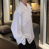 AIDASE  -  Fashionable Men's Shirt Niche Layered Pleated Design Loose Long Sleeve Lapel Solid Color Single Breasted Men Tops aidase-shop