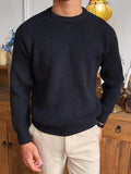 AIDASE  -  Leisure Knitting Sweaters For Mens Fall Winter Casual Texture Knit Bottoming T Shirt Fashionable Solid Color Crew Neck Sweater aidase-shop