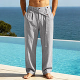 AIDASE  -  Men Casual Linen Wide Leg Pants Cross Waist Design Loose Long Trousers Summer Breathable Beach Vacation Streetwear aidase-shop