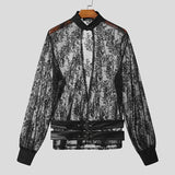 AIDASE  -  Men Shirt Lace Patchwork See Through Long Sleeve Sexy Tops Camisas Streetwear Hollow Out Fashion Men Clothing S-3XL aidase-shop