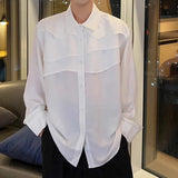 AIDASE  -  Fashionable Men's Shirt Niche Layered Pleated Design Loose Long Sleeve Lapel Solid Color Single Breasted Men Tops