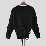 AIDASE  -  Men Irregular T Shirt Solid Long Sleeve Hollow Out Lace Up Men Clothing Streetwear Fashion Casual Tee Tops Men Camisetas aidase-shop