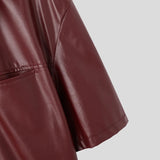AIDASE  -  Solid Color Men Shirt Faux PU Leather Lapel Short Sleee Men Clothing Zipper Summer Streetwear Fashion Casual Camisa aidase-shop