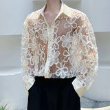 AIDASE  -  New Male Shirt Three-Dimensional Lace Flower Long-Sleeved Shirts Personality Slightly Transparent Trendy Men's Tops 21E7032 aidase-shop