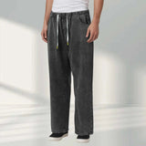 AIDASE  -  Men Casual Long Pants Men'S Fit Straight Leg Elastic Waist Jeans With Drawstring Work Commute Pantalon Zippé Entrejambe Homme aidase-shop
