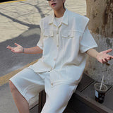 AIDASE  -  Simple Design Silhouette Workwear Loose Shoulder Vest Shorts Set Short Sleeved Spring Male Sets