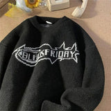 AIDASE  -  Retro Embroidery Sweater Men Women Autumn Winter Thick American Vintage Letter Pullover High Street Loose Knit Sweater Jacket aidase-shop