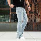 AIDASE  -  Men Light Blue Solid Color Casual Simple Daily Trendy Floor Length Flared Denim Trousers American Style Four Seasons Jeans Pants aidase-shop