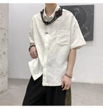 AIDASE  -  New Chinese Style Men Shirt Summer Niche Jacquard Metal Buckle Decoration Casual Short Sleeve Lapel Male Tops aidase-shop