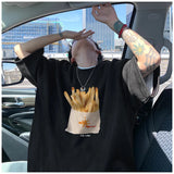 AIDASE  -  Summer French Fries Printed T-shirt Niche Round Neck Design Sense Short-sleeved Casual Versatile Couple Models Tee aidase-shop