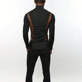 Aidase Mens Sexy Tight-Fitting Sports Fitness Mesh Long-Sleeved Tops Autumn Nightclubs Perspective Stitching Stretch Turtleneck Tops aidase-shop