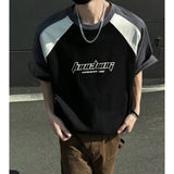 Aidase Summer New High Street Trendy Splicing Round Neck Short Sleeve Men and Women Retro Letter Printed Loose Casual T-shirt Top y2k