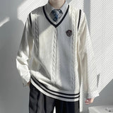 AIDASE  -  Original Design Men's Autumn Winter Knitted V-Neck Sweater Vest Uniform Style JK/DK Coat Unisex Fashionable College Theme aidase-shop