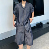 AIDASE  -  Summer New Men's Denim Sets Breathable Short Sleeve Lapel Men Shirt Straight-leg Loose Shorts Male Two-Piece Tide 21E6407 aidase-shop