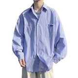 Aidase Oversized Loose Striped Shirt Unisex Spring Autumn Mens Long sleeved Tops Fashion Casual Shirts Cardigan Streetwear Couple Ins