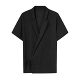 AIDASE  -  Loose Regular Cuff Men'S Button Down Shirt Mens Summer Solid Color Lace Short Sleeve Shirt Cardigan Chemises Hommes aidase-shop
