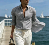 AIDASE  -  Spring Summer Men's Seersucker Striped Shirt Casual Long Sleeve Lightweight Breathable Slim Fit Fashion Trendy Daily Versatile aidase-shop