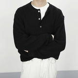 AIDASE  -  Casual Buttoned Crew Neck Knit Jumper Tops Men Vintage Knitting Sweaters Trendy Mens Autumn Long Sleeve Solid Color Sweater aidase-shop