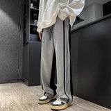 Aidase Trousers Summer Men's Sweatpants Thin Striped Straight Male Sports Pants Wide Leg Big Size Korean Y2k Fashion Casual Long