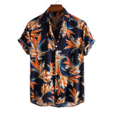 AIDASE  -  Roll-Up Sleeves Men'S Shirt With Pocket Casual Men'S Loose Lapel Print Color Contrast Ethnic Short Sleeve Roupas Masculinas aidase-shop