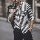 AIDASE  -  Fashion Classic Fit Men'S Button Down Shirt Mens Fashion Casual Striped Pocket Long Sleeve Shirt Top Shirts For Man 셔츠 aidase-shop
