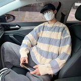 40.41Aidase American High Street Trendy Men and Women Personalized Striped Round Neck Knitted Sweater Couple Loose Retro Simple Casual Top aidase-shop