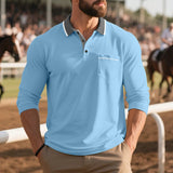 AIDASE  -  Men's Button-up Turn-down Collar Polo Shirt Autumn Fashion Mens Pullover Casual Long Sleeve Contrast Color Patchwork Polo Shirts aidase-shop