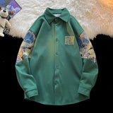 Aidase Patchwork Bear Long Sleeve Shirt for Men Retro Loose Couple Shirt Jacket Large Size Unisex Blouses aidase-shop
