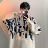 Aidase Autumn Clothing Men's Knitted Luxury Printed Pullovers Sweater Casual Vintage Loose O Neck Solid Color Long Sleeve Knitwear aidase-shop