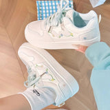 AIDASE  -  New Spring Women's White Shoes Embroidered Floral Thick Sole Platform Sneakers Lightweight Casual Skate Shoes for Students aidase-shop